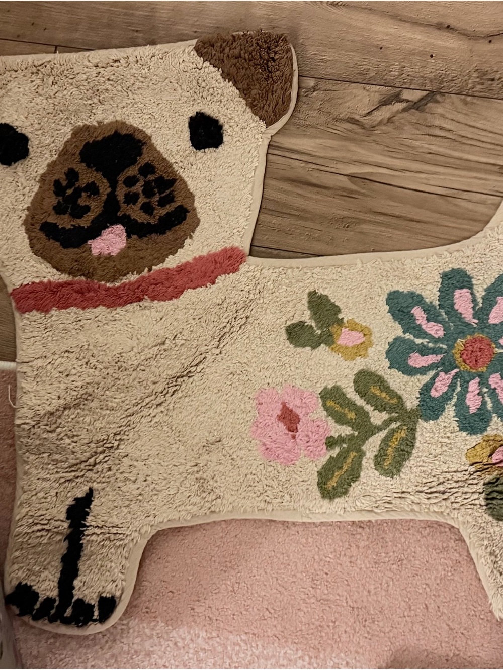 Plush Cream Floral Dog-Shaped Accent Rug
